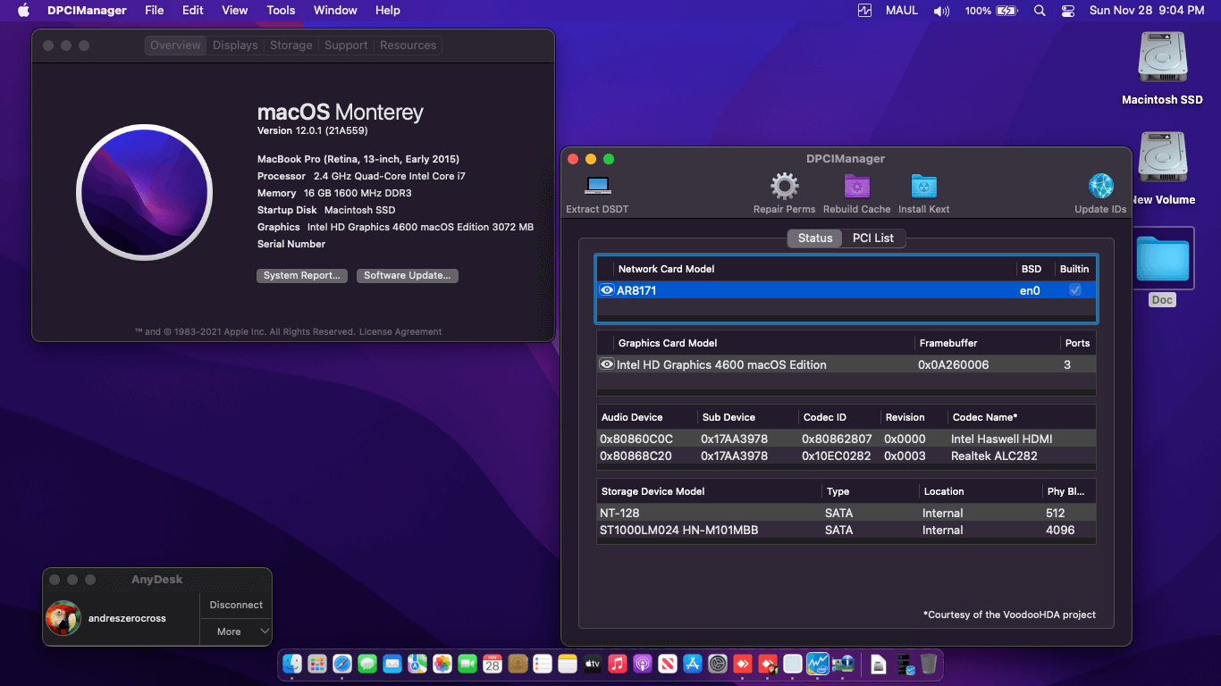 Success Hackintosh macOS Monterey 12.0.1 Build 21A559 in Lenovo Ideapad Y410P